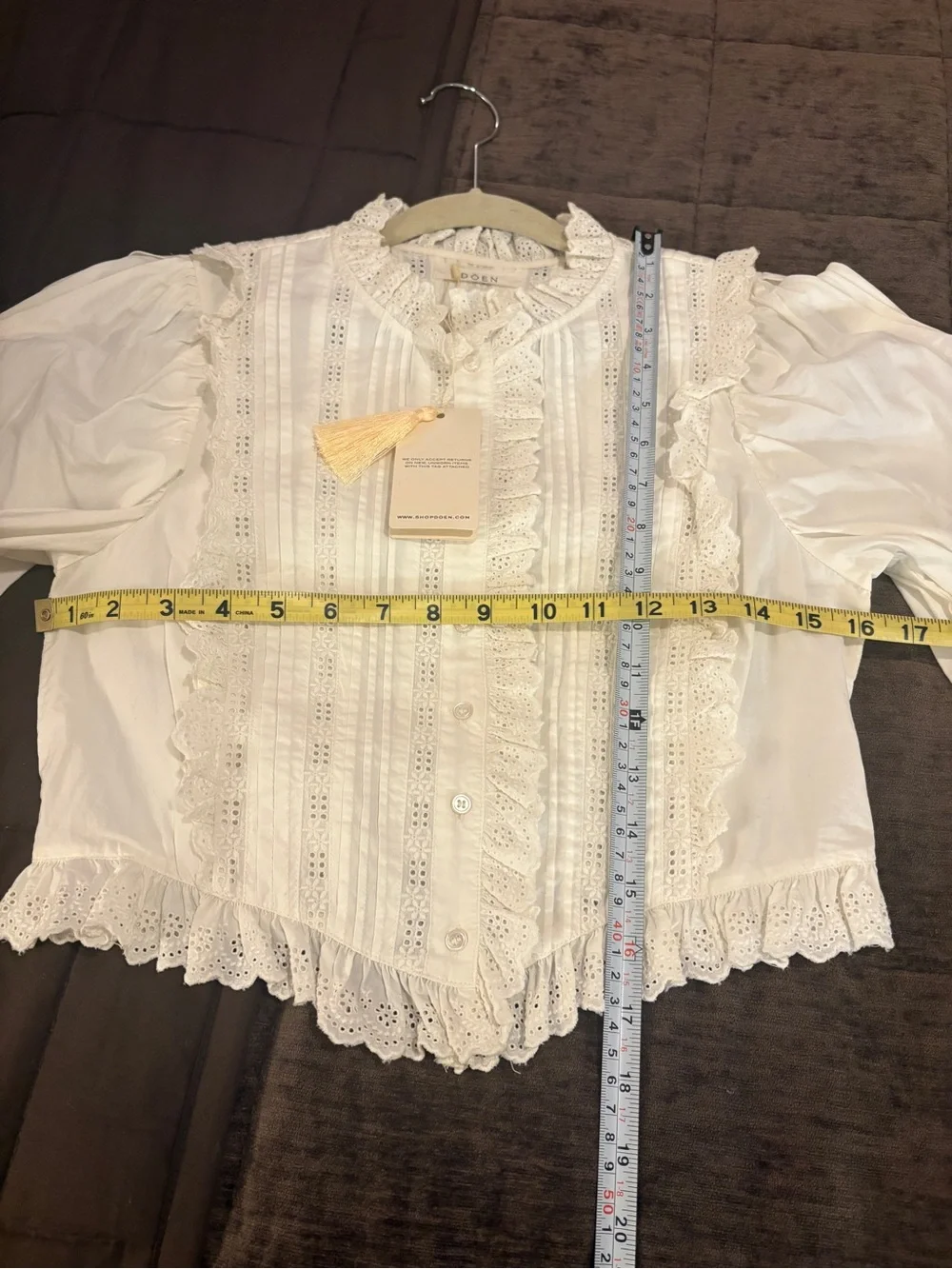 NWT Doen XS Amadine white Lace-Trim Puff Sleeve Blouse